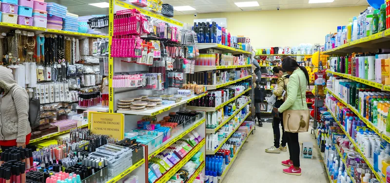 Cosmetics and household aisles at Mr. Pound