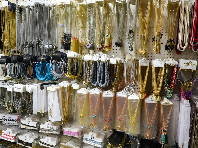 Necklaces and chains on display