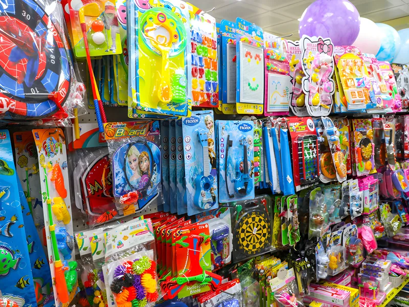 Colourful toys and party balloons